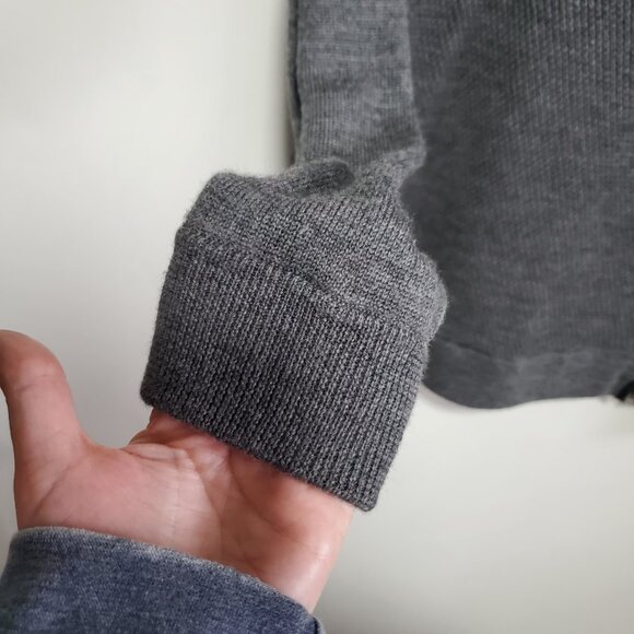 VINCE Wool Knit & Leather Trim Sweater Asymmetric Side Zip Grey Women's Large - Picture 4 of 11